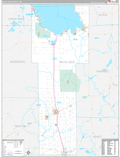 Mille Lacs County, MN Wall Map